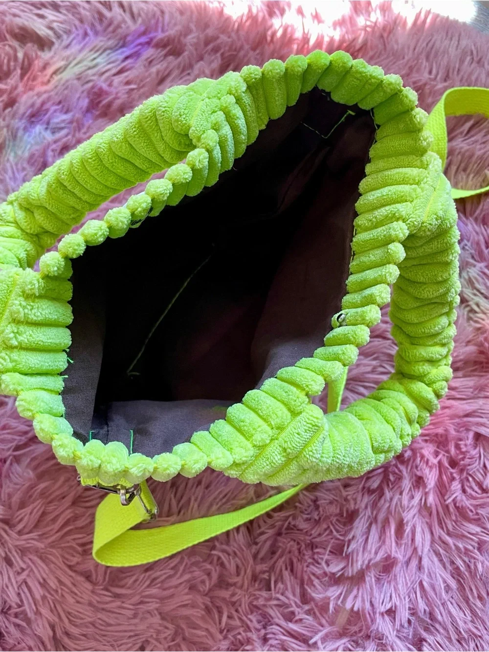 Neon Green Corduroy Tote Bag with Shoulder Strap